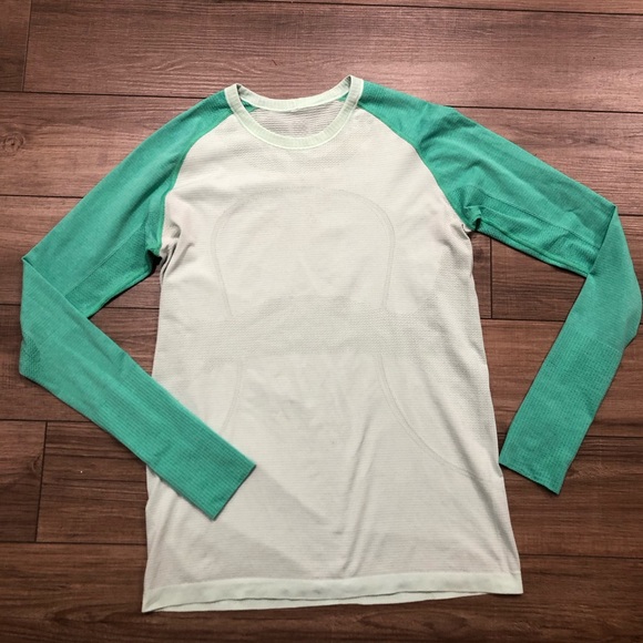 Swiftly Tech Long Sleeve- Green/Teal Colour Block Size 10 - Picture 2 of 3